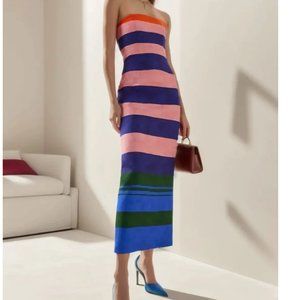 Strapless Striped Midi Dress